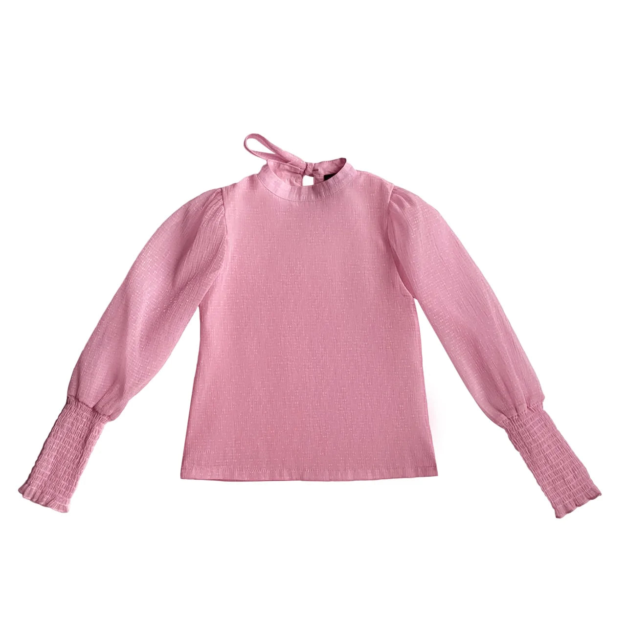 Little Olin Pink Tie Blouse with Gathered Balloon Sleeve - Little Birdies