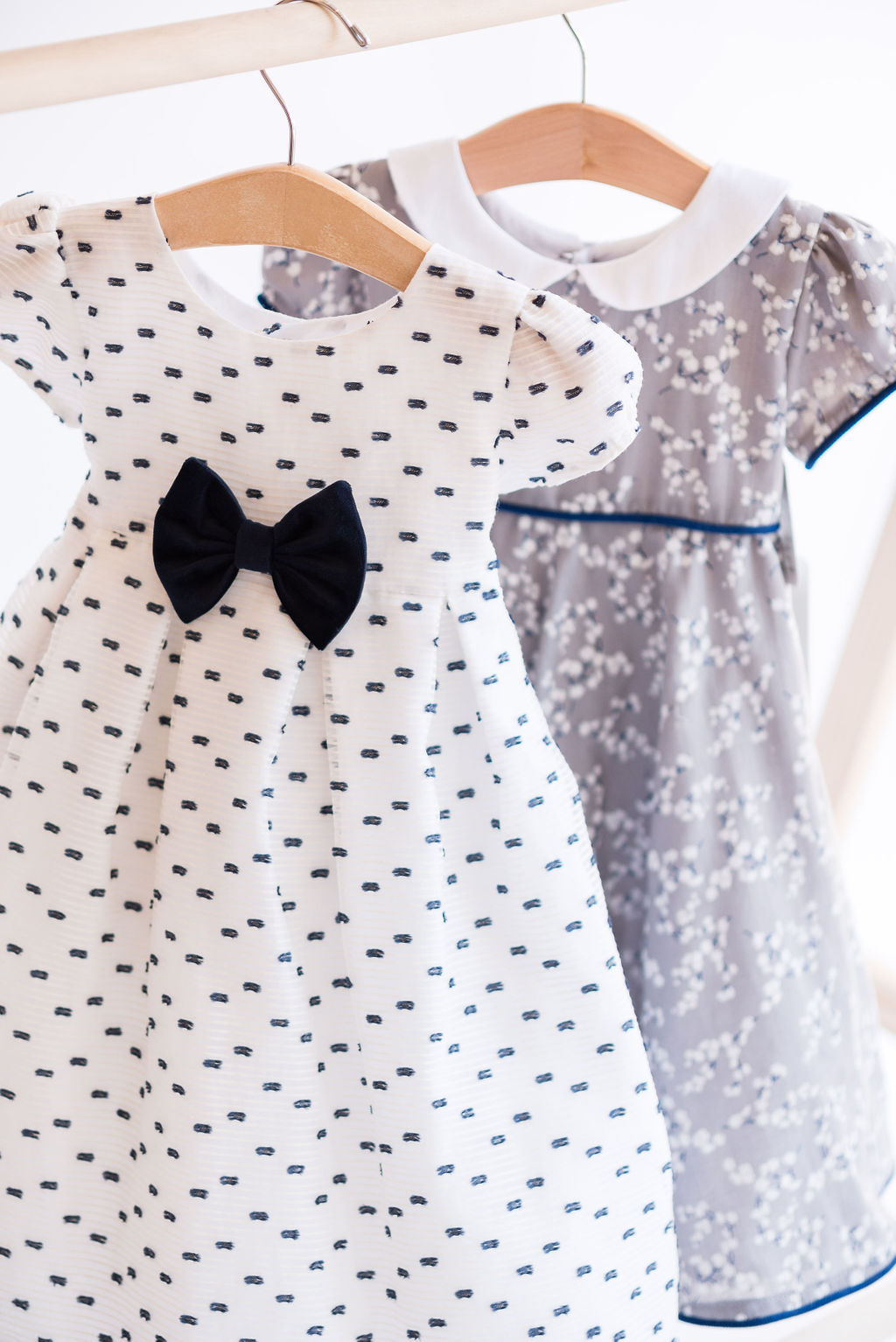 White Striped Organza Dress with Navy Bows