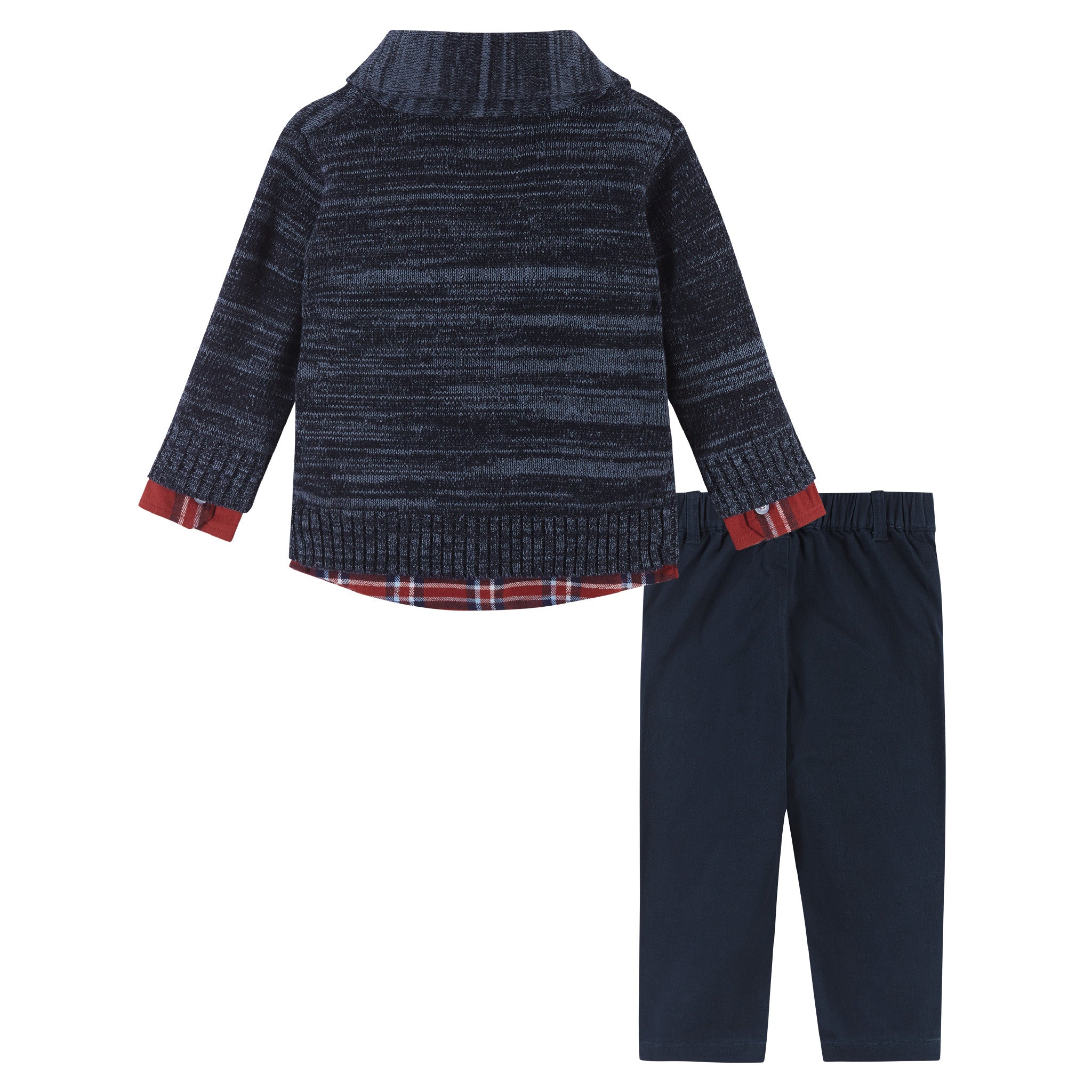Andy & Evan boys 3-Piece Marbled Navy Toggle Cardigan Sweater Set - little birdies
