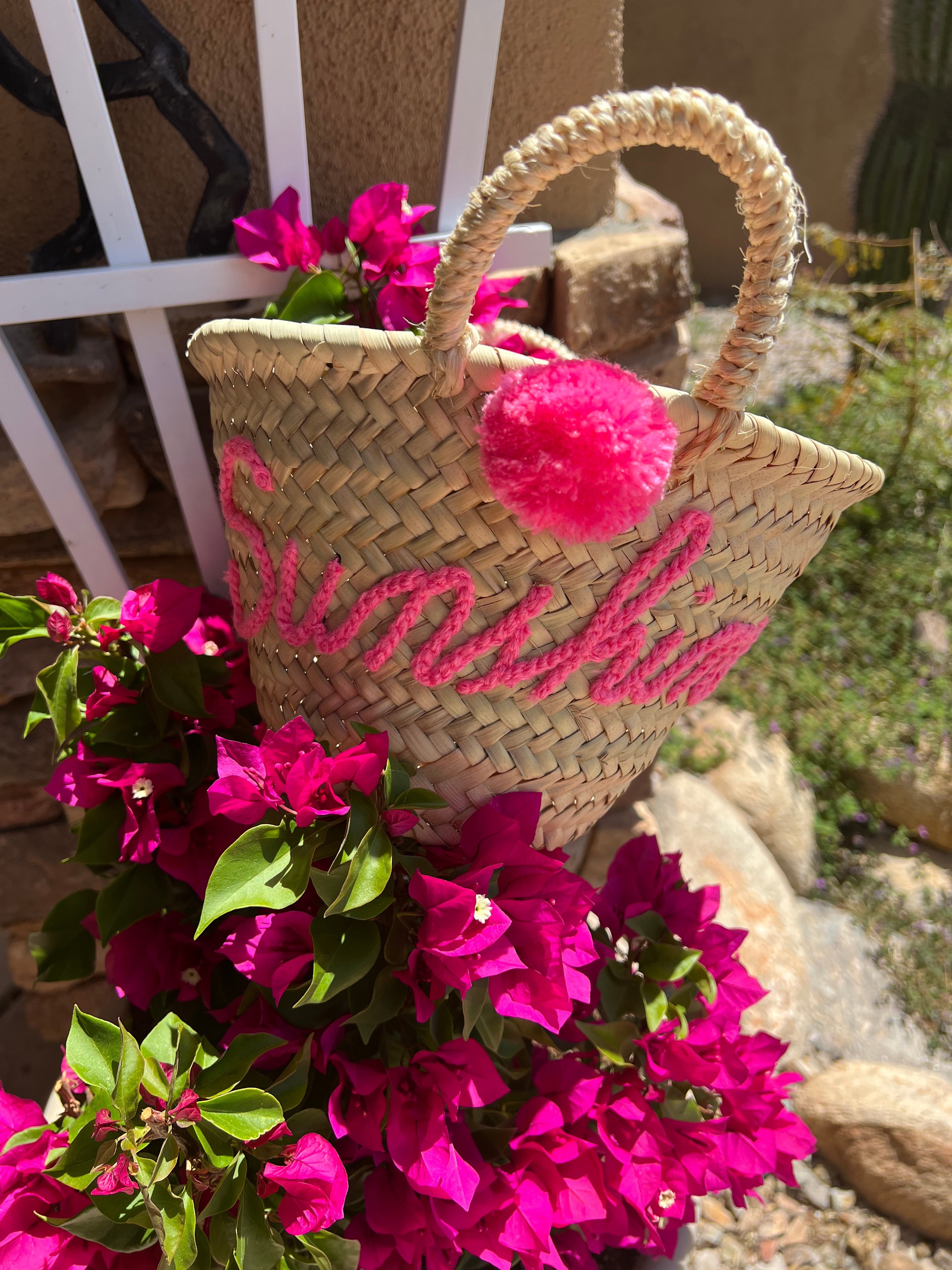 Pineapple Sunshine Pink Pom Pom Tote