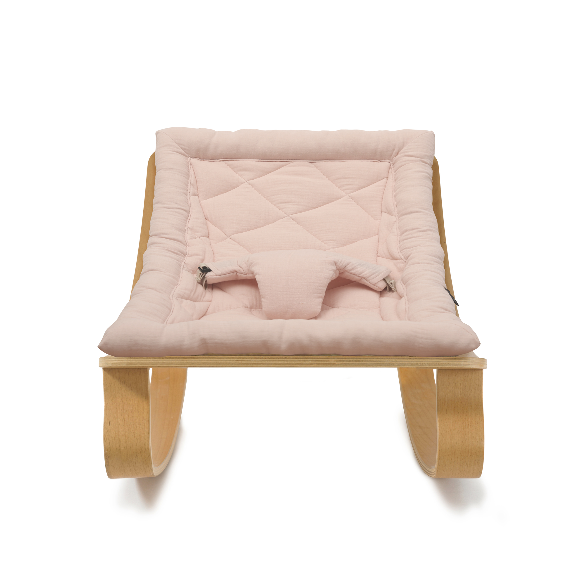 Charlie Crane Baby Rocker LEVO with Organic Nude cushion and Natural wood frame - Little Birdies