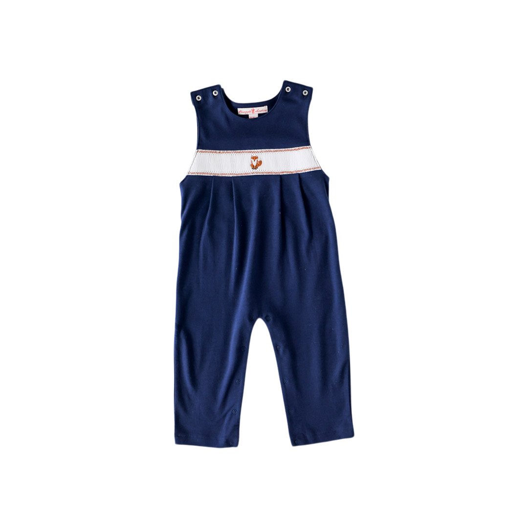 Pineapple Sunshine Navy Fox Smocked Romper