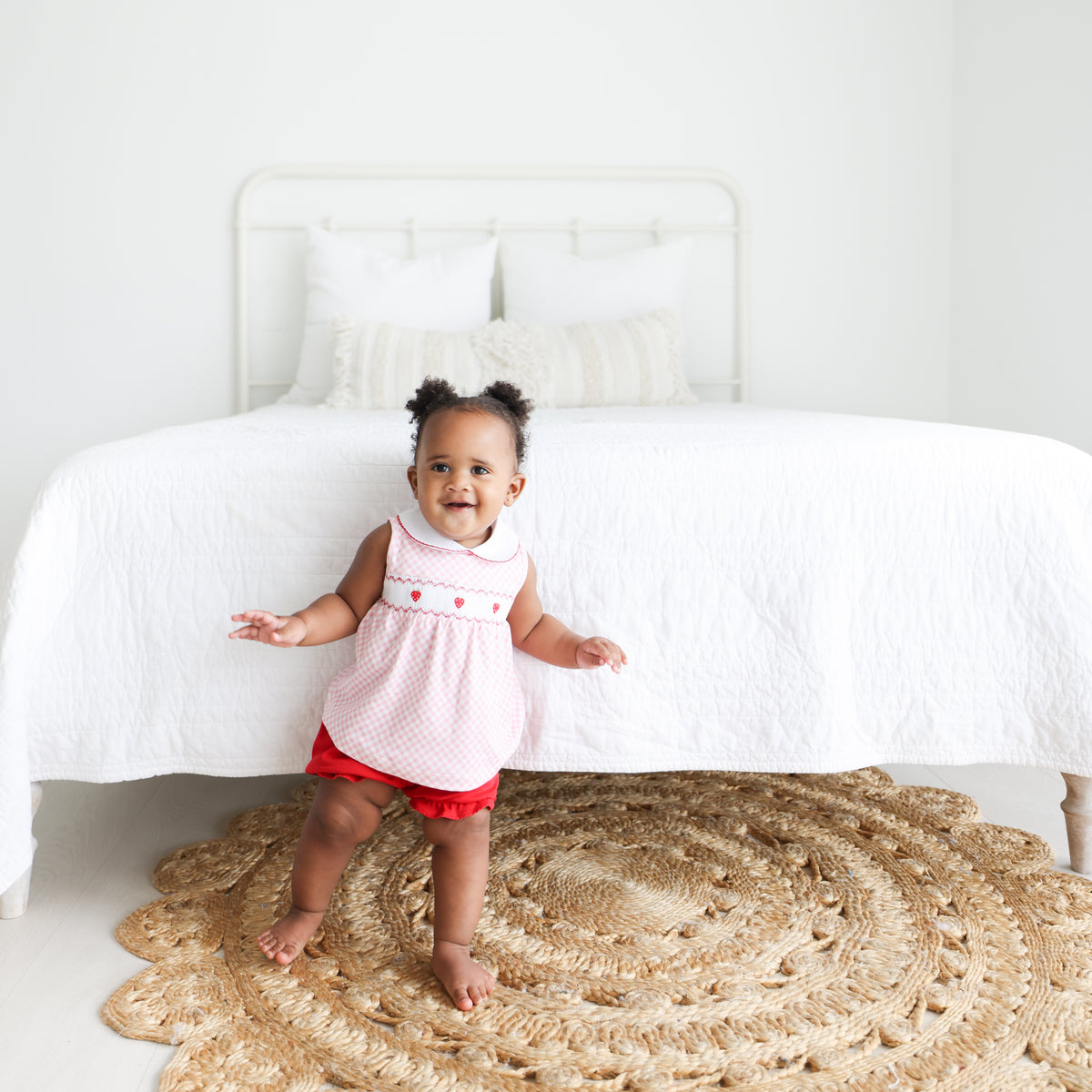 Pineapple Sunshine Pink Gingham Strawberry Smocked Bloomer Set