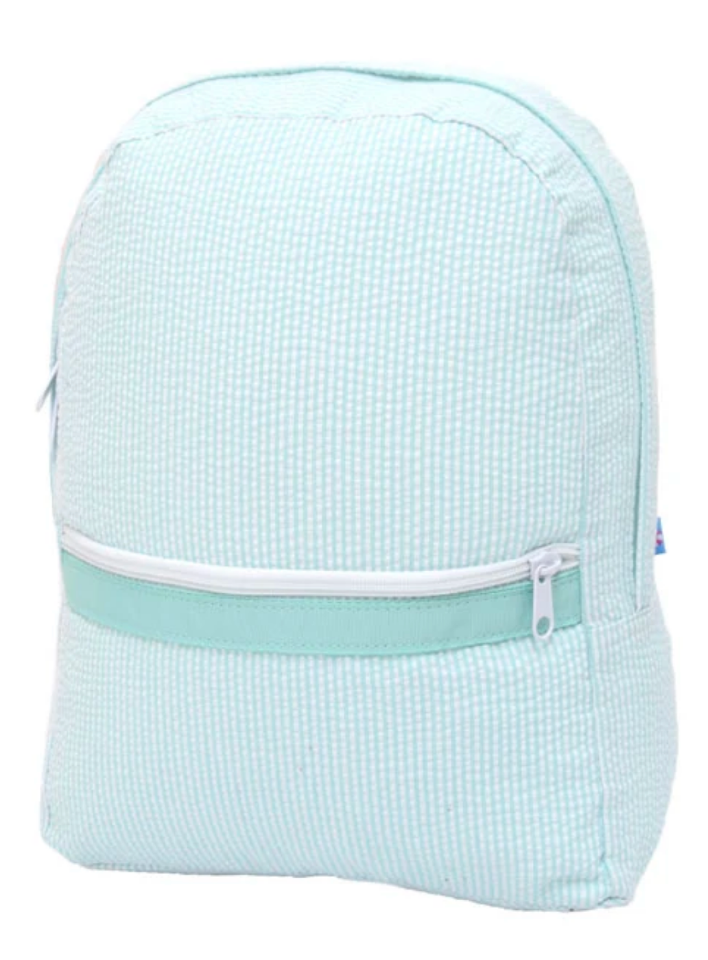 Mint Green Seersucker Backpack- Medium