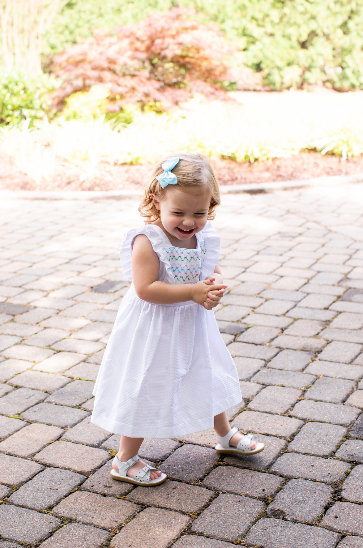 Peggy Green Smocked Edith Dress- White Pique