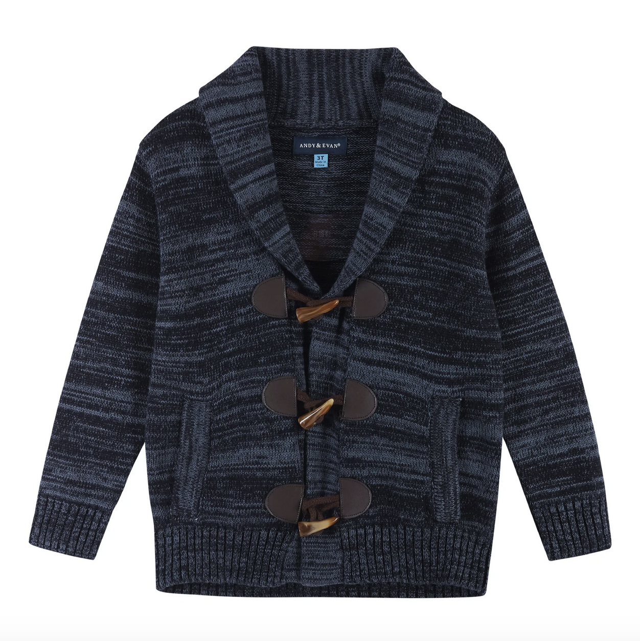 3 Piece Marbled Navy Toggle Cardigan Sweater Set