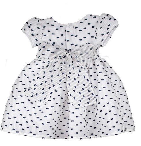 White Striped Organza Dress with Navy Bows
