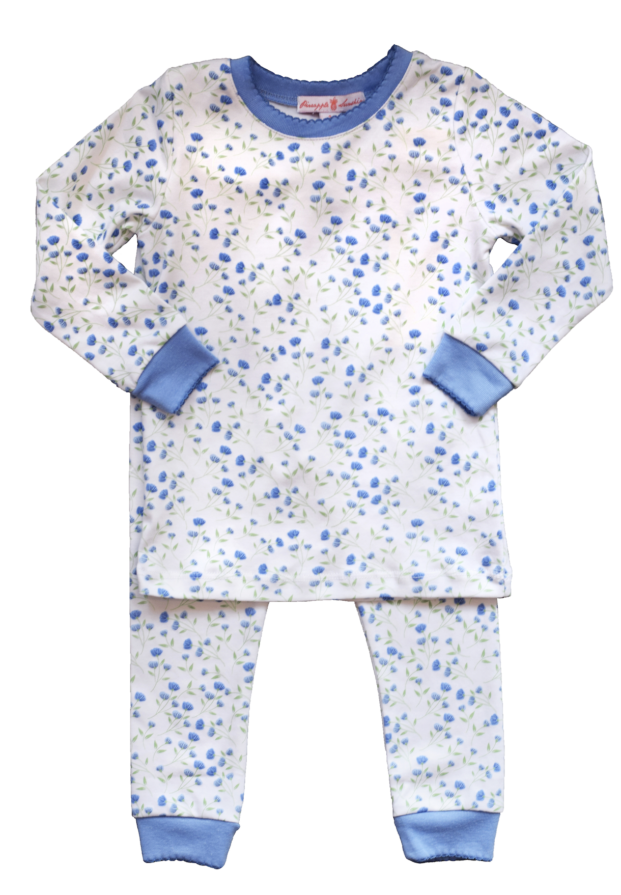 Pineapple Sunshine Arabella Blue Floral girls pajama set