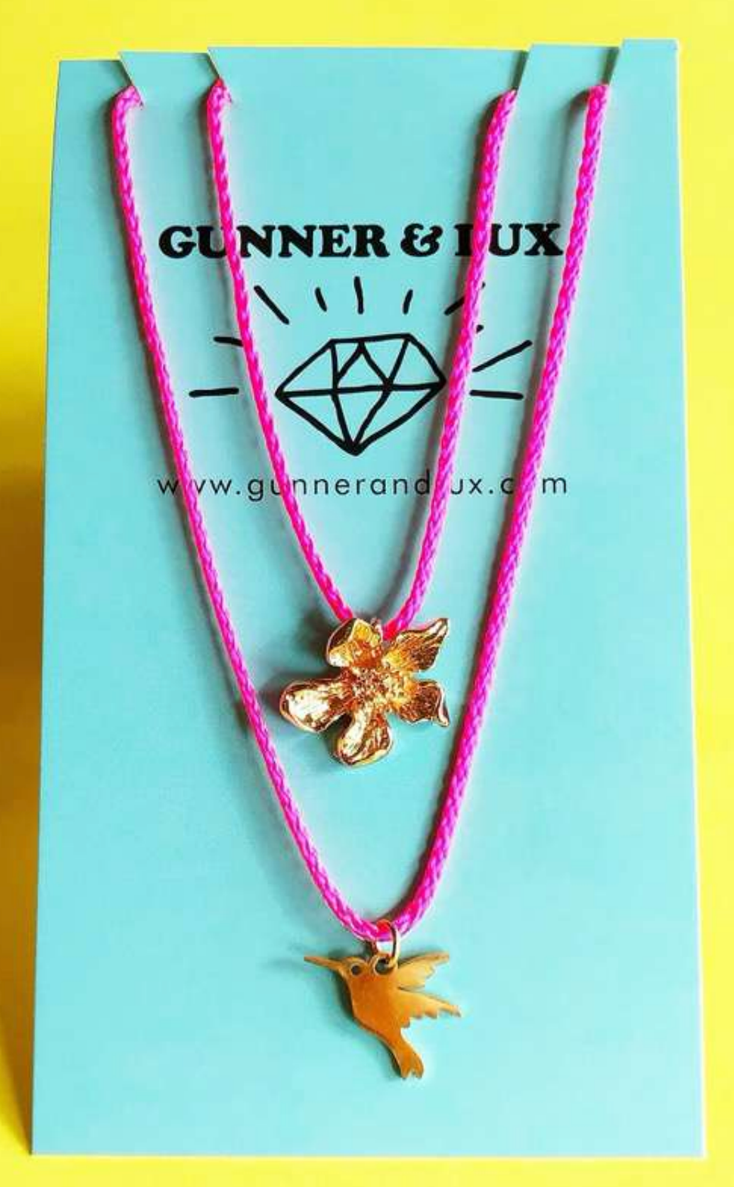 Gunner and Lux delicates necklace flower and hummingbird