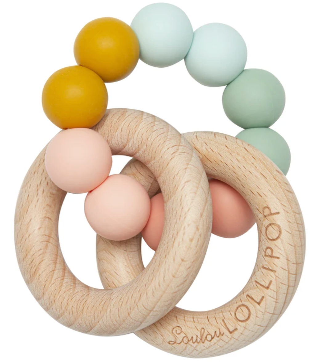 Bubble Silicone and Wood Teether- Rainbow