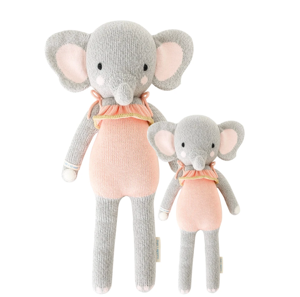 Cuddle and Kinde Eloise the elephant hand knit doll