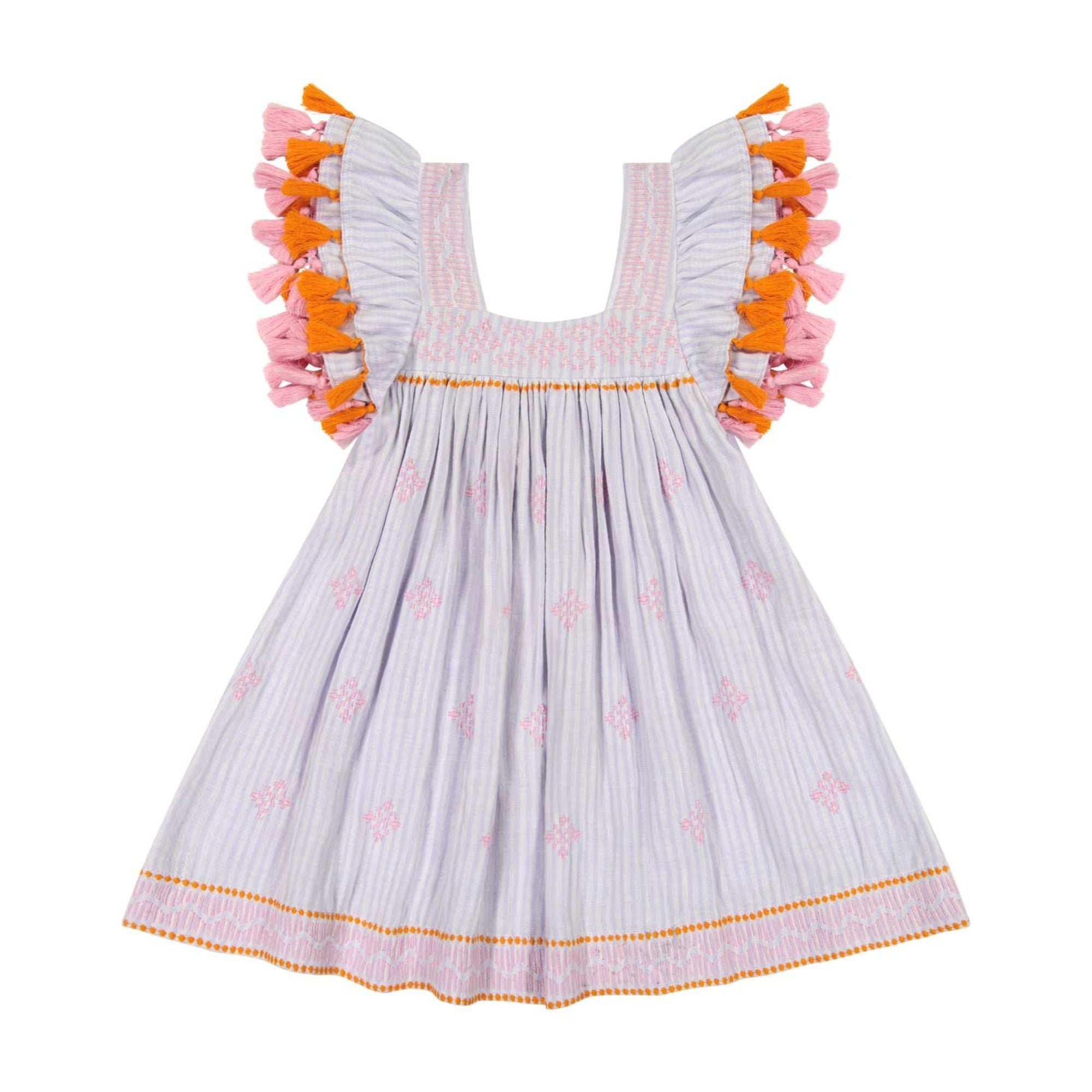 Mer St. Barth Serena Tassel Dress- Lavendar Stripe - Little Birdies Boutique