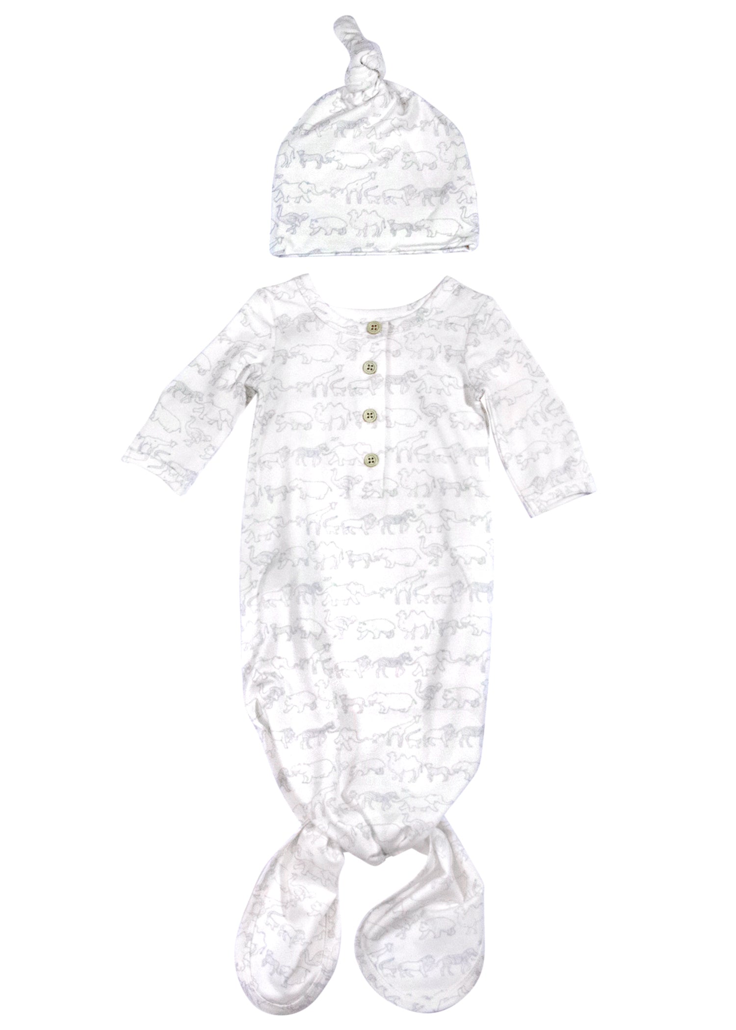 Layette Tie Gown + Hat- Blue Zoo Parade
