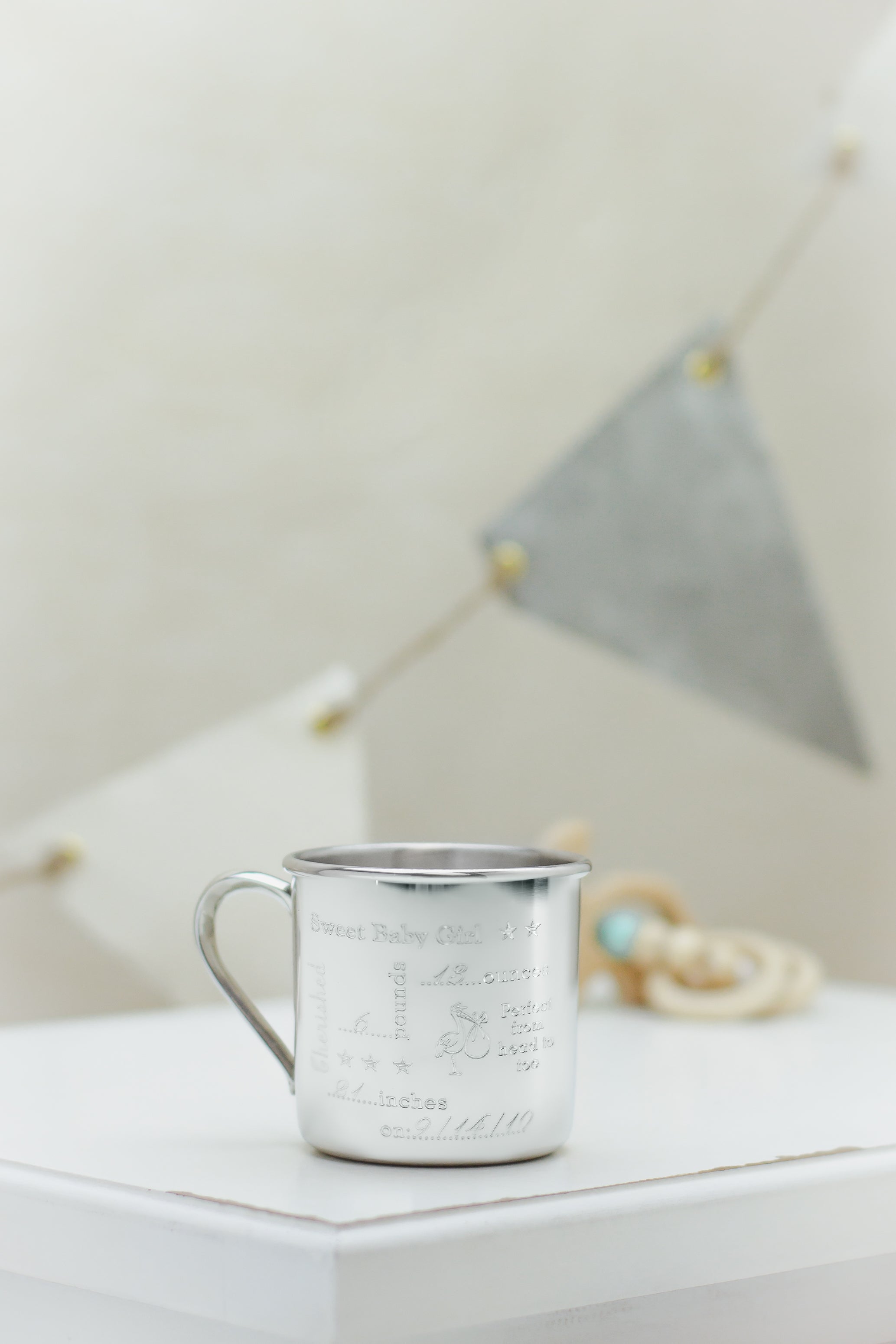 Salisbury pewter engraved silver baby heirloom cup