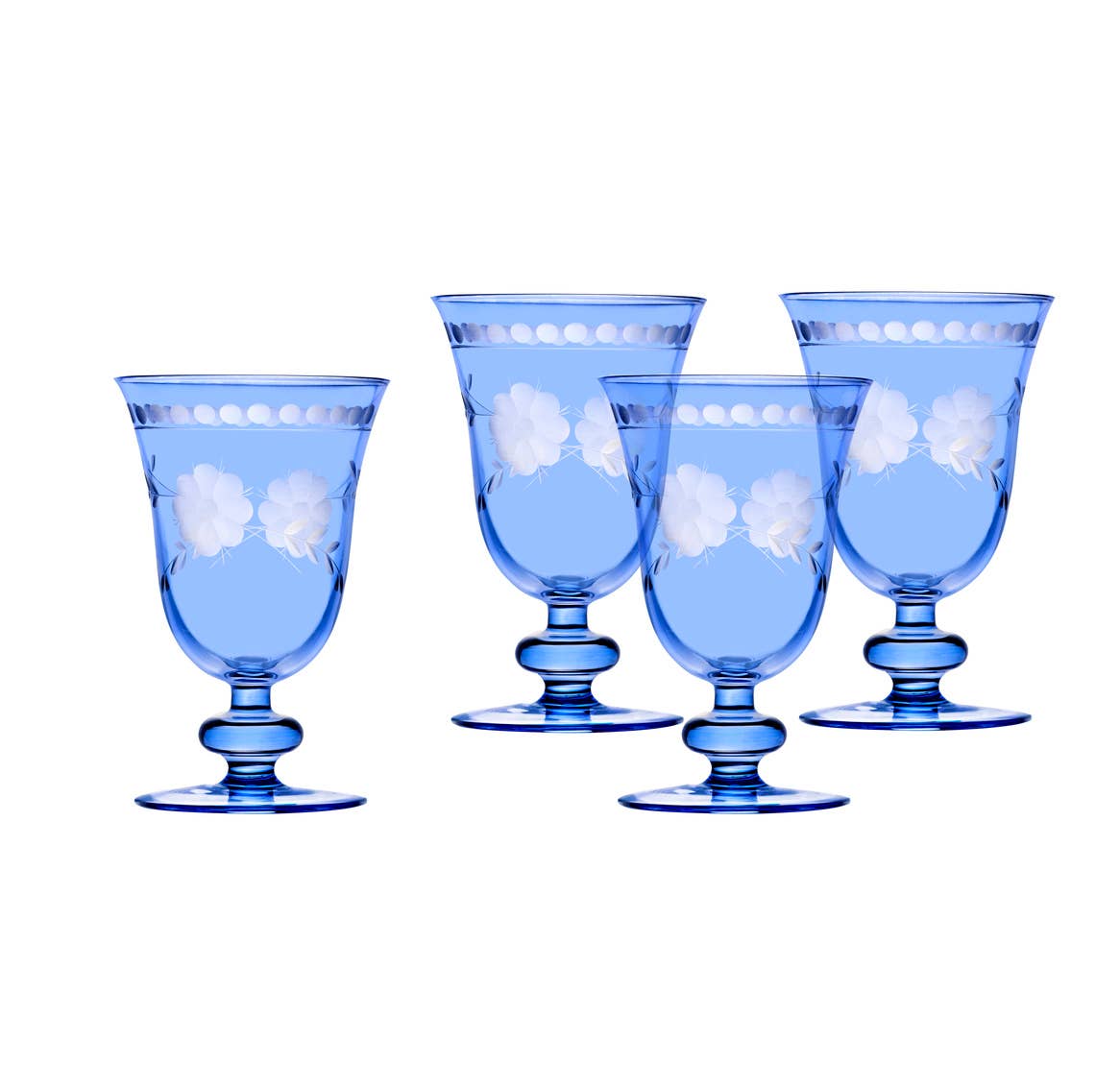Godinger Set of Four Belle Fleur Goblet- Blue - Little Birdies