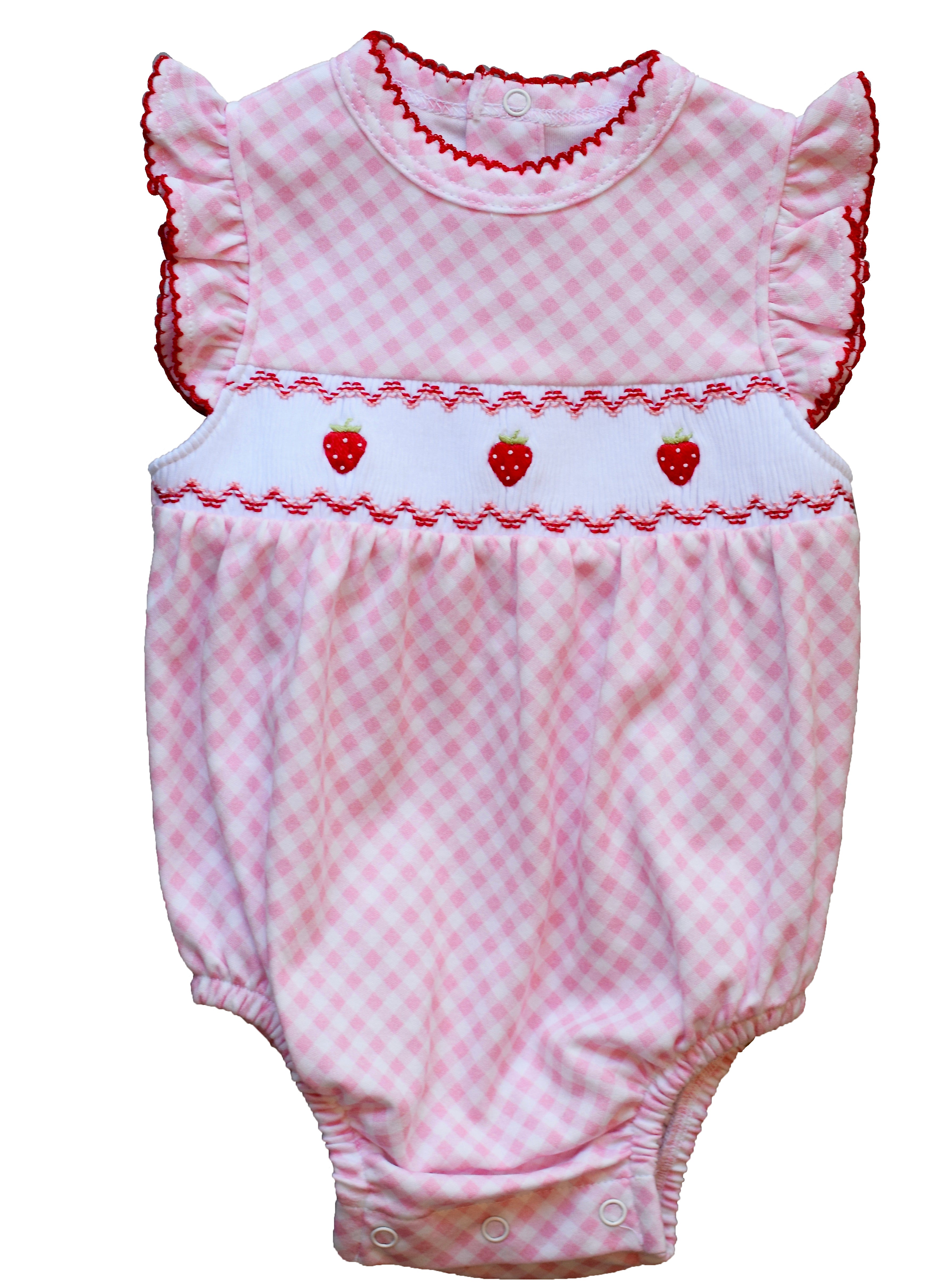 Pink Gingham Bubble with Strawberry Smocking