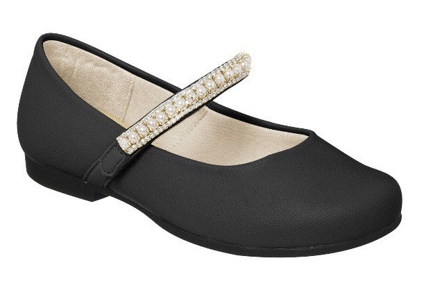 Pampili black patent ballet flat with pearl details