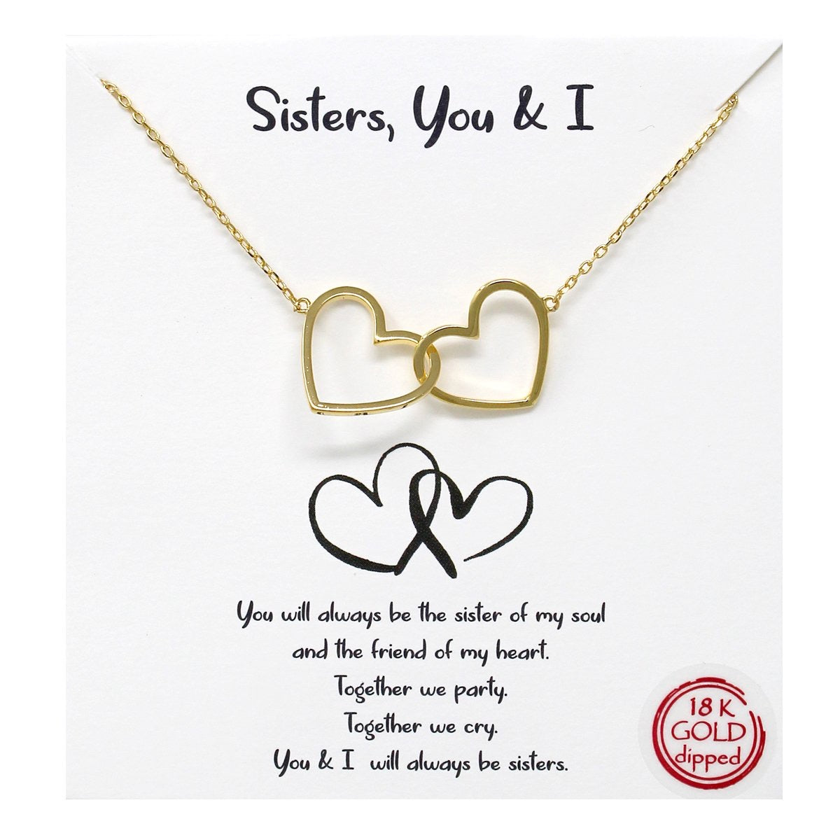 Sisters, You and I 18 K Gold Dipped Necklace