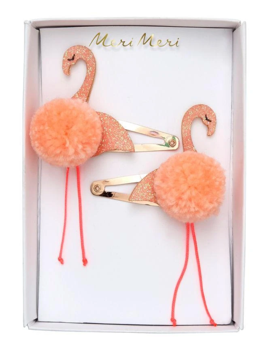 Flamingo Pom Pom Hair Clip