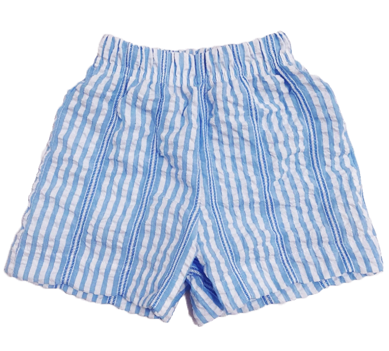 Striped Seersucker Elastic Waist Shorts Blue